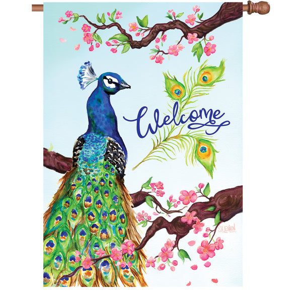28 in. Flag - Welcome Peacock