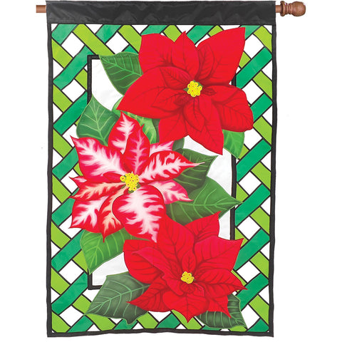 Elite Oversized Lattice Flag - Poinsettias