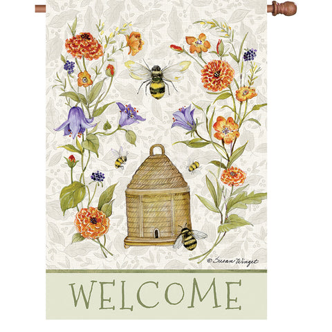 36 in. Elite Oversized House Flag - Bee Skep Flowers