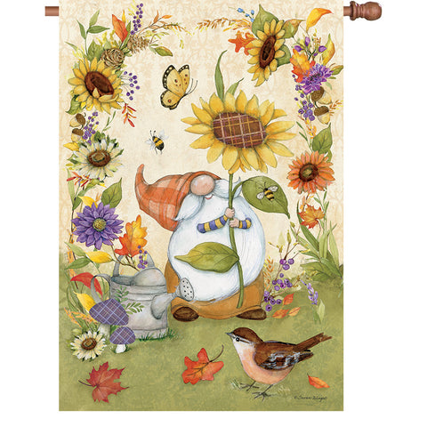 36 in. Elite Oversized House Flag - Gnome Sunflowers