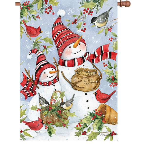 36 in. Elite Oversized House Flag - Snowmen Feeding Birds