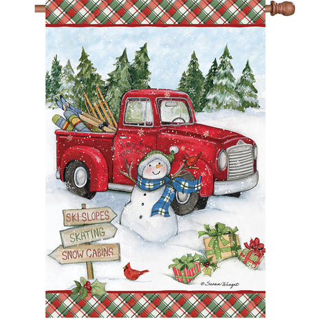 36 in. Elite Oversized House Flag - Red Truck Snowman