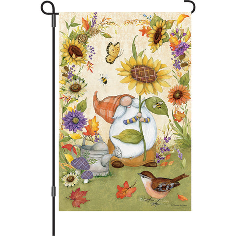13 in. Elite Oversized Garden Flag - Gnome Sunflowers