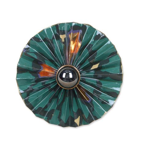 Green/Black/Copper Circular Fan Brooch