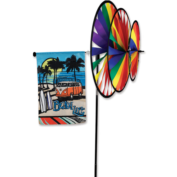 Rainbow Triple Spinner Garden Flag Pole