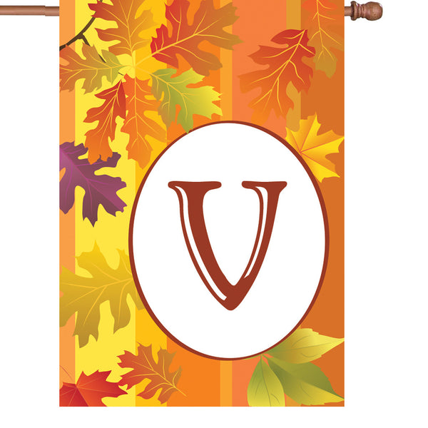 28 in. Fall Monogram Flag - V